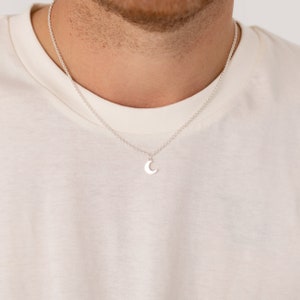 Mens Silver Crescent Moon Charm Necklace image 1