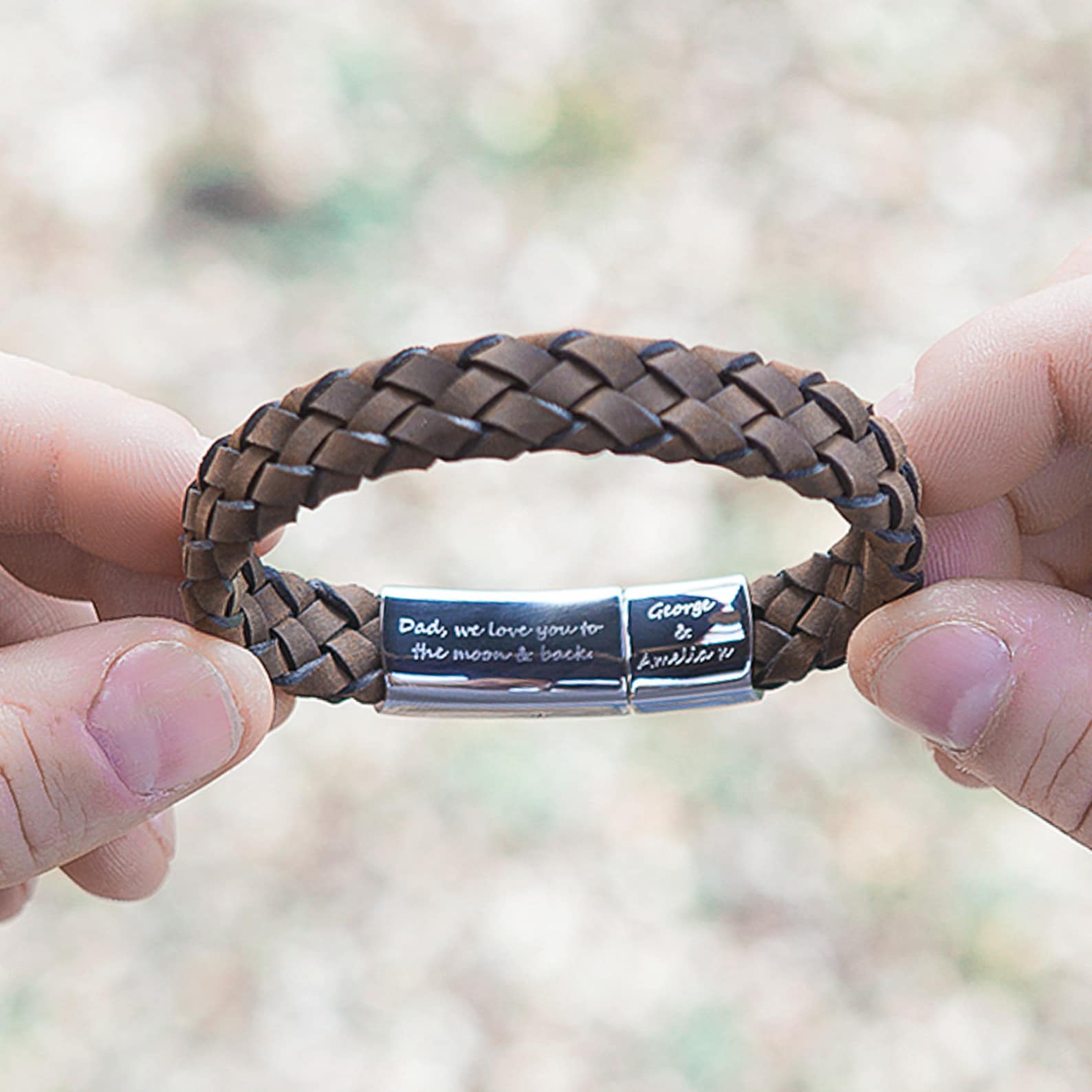 Personalized Brown Leather Mens Bracelet, Hidden Message