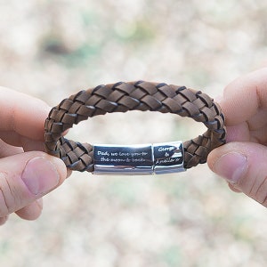Personalised Brown Mens Secret Message Bracelet, Hidden message leather bracelet, Mens Custom Bracelet, Mens woven bracelet, Father day gift