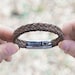 Personalised Brown Mens Secret Message Bracelet, Hidden Message Leather Bracelet, Unique Wedding Gift, Mens Woven Bracelet, Gift for Dad 