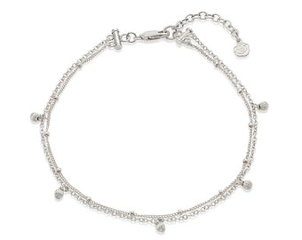 Silver or Gold Double Bobble and Bead Anklet