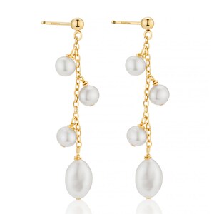 Sterling Silver Medium Drop Pearl Earrings Gold Plated