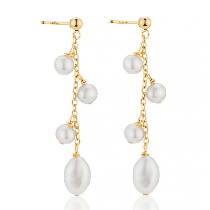 Sterling Silver Medium Drop Pearl Earrings Gold Plated