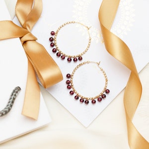 January Garnet Birthstone Hoops