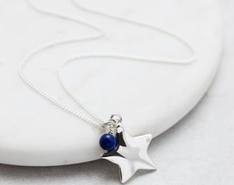 Girl's Silver Star Pendant, handmade pendant, Organic necklace, UK jewellery, necklace for her, star jewellery