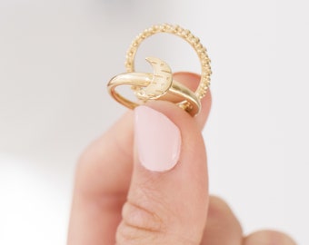 Moon and Back Cresent Moon Ring