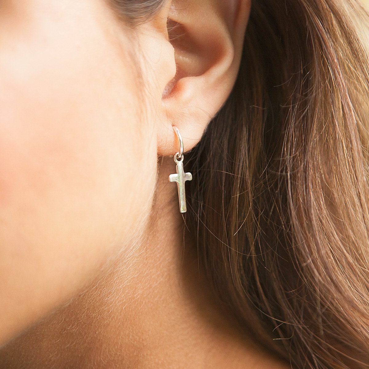 Silver Bling Cross Earrings FINAL SALE main image 0