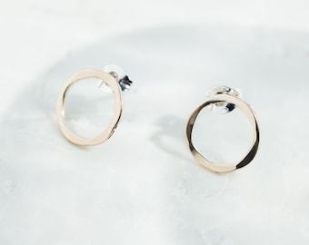 Gold Hammered Open Circle Stud Earrings