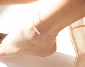 Engraved Silver Bar Anklet