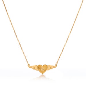 Wings Of Love Heart Pendant Necklace Yellow Gold