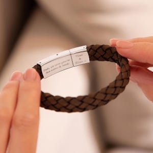 Personalisiertes Brown Herren Geheime Nachricht Armband, Versteckte Nachricht Lederarmband, Einzigartiges Hochzeitsgeschenk, Herren gewebt Armband, Geschenk für Papa