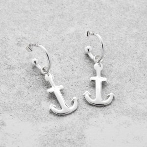 Anchor Hoop Earring, Nautical gift, Anchor Jewellery, Small hoop earring, Charm hoop earrings, Anchor gift, Best friend gift image 2