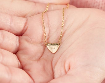 Love You More Small Heart Necklace, Personalised Heart Necklace, guiding star pendant, tiny heart necklace, gold heart pendant, gift for her