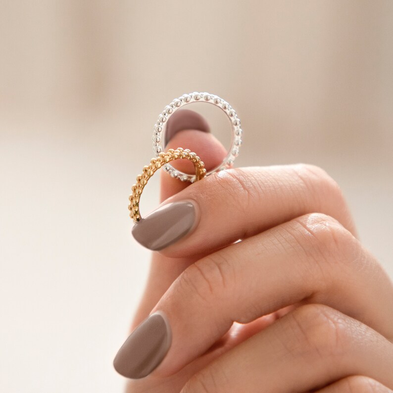 Silver Gold Beaded Stacking Ring image 2