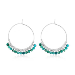 Tiny Turquoise And Silver Nugget Medium Hoops