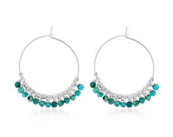 Tiny Turquoise And Silver Nugget Medium Hoops