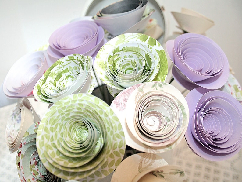 Pastel Paper Flowers 2 Dozen Stemmed Wedding Flower Bouquet Paper Bouquet Rolled Roses Wedding Decor Bridal Flowers Paper Flowers