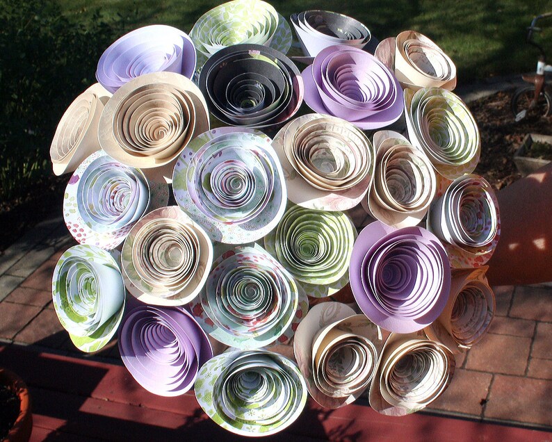 Pastel Paper Flowers 2 Dozen Stemmed Wedding Flower Bouquet Paper Bouquet Rolled Roses Wedding Decor Bridal Flowers Paper Flowers