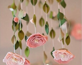 Flower chandelier nursery mobile | Blush, White, Pink | Felt Flower Mobile