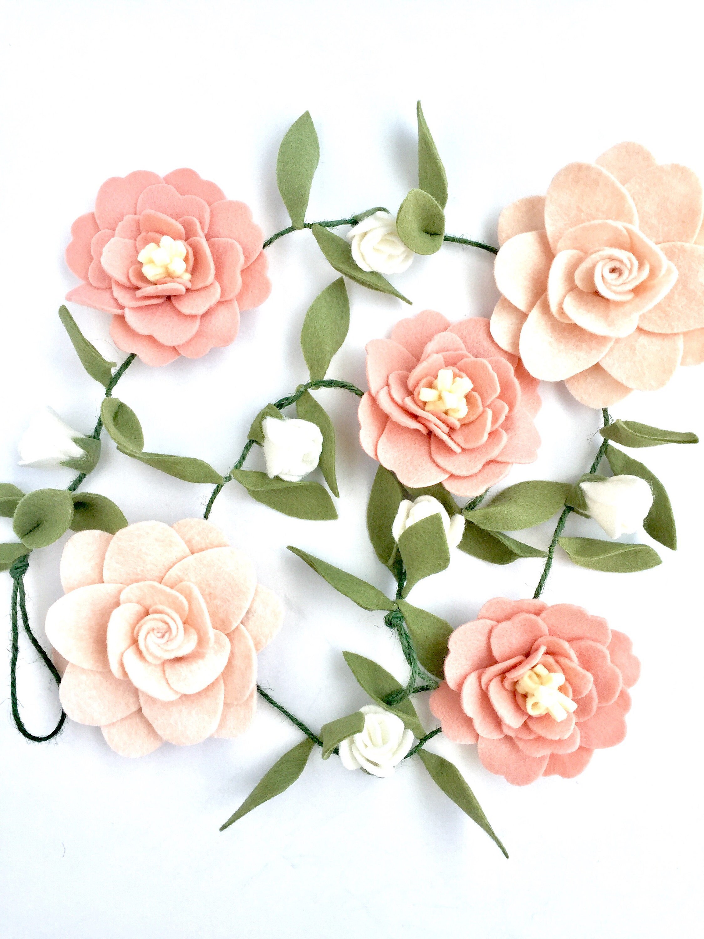 Blush Felt flower garland wall hanging Etsy