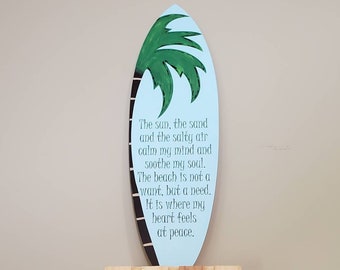 Surfboard Sign, Beach House Decor, Surf Gift, Palm Tree, Coastal Wall Decor, Coastal Home Decor, Beach Saying, Beach Love, Wood Sign