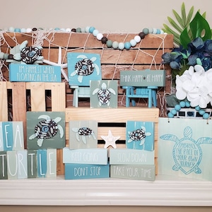 Sea Turtle, Tiered Tray Decor, Beach House, Coastal Home Decor,  Beach Gift, Aquarium, Bead Garland, Inspirational, Beach Sign, Adirondack