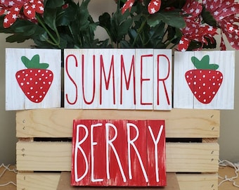 Strawberry Sign, Summer Sign, Strawberry Gift, Berry Sign, Tiered Tray Decor, Strawberry Tiered Tray Decor, Summer Tiered Tray, Mini Sign