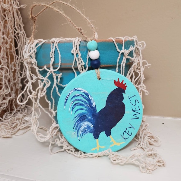 Key West Ornament, Rooster, Tiered Tray Decor, Wedding Favor, Vacation Ornament, Travel Gift, Beach House, Coastal, Beach,  Girls Trip