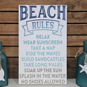 Hand Painted Beach Rules Sign: Coastal Cottage Wall Decor