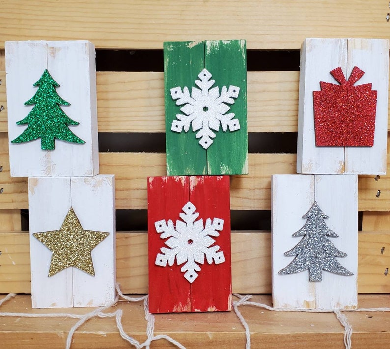 Glitter Christmas Snowflake Shelf Sitter Tiered Tray Sign Small Christmas Tree Sign Star Gift Sign Kitchen Decor Tier Tray Decor