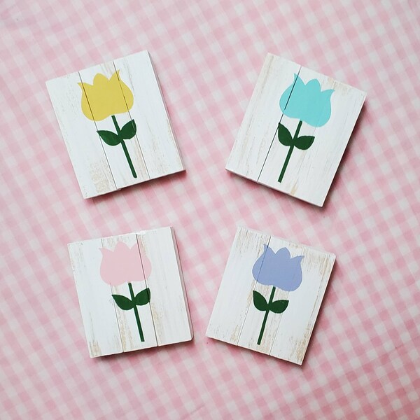 Tulip Sign, Spring Tiered Tray, Tulip Gift, Spring Gift, Mini Wood Sign, Tulip Decor, Rustic Block Sign, Spring Decor, Tier Tray