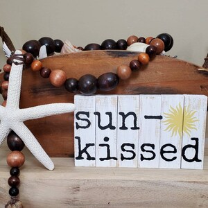Hand Painted Sun-Kissed Wood Sign: Beach House Tiered Tray Decor