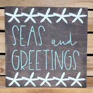 Seas and Greeting Sign, Coastal Christmas, Beach Christmas Decor, Beach Gift, Christmas Beach Sign, Starfish Christmas, Beach House Decor