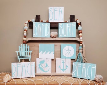 Hand Painted Beach Decor Signs, Coastal Cottage Tiered Tray