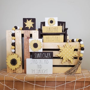 Sunflower, Fall, Tiered Tray Decor, Sunflower Gift, Sun Sign, Wood Bead Garland, Hello Fall, Stand Tall, Shelf Sitter, Autumn, Sunshine