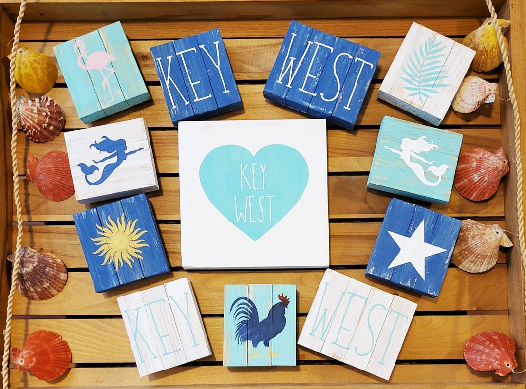 Key West Sign, Key West Gift, Key West Rooster, Tiered Tray Decor