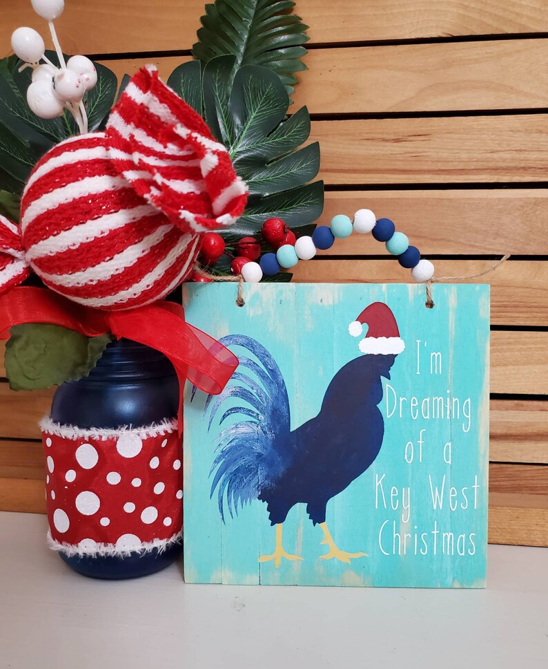 Key West Christmas Sign Key West Gift Rooster Coastal Etsy