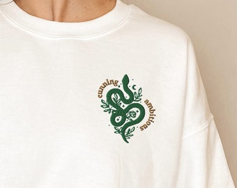 Cunning and Ambitious Embroidered Sweatshirt, Snake Sweatshirt, Wizard House Shirt, Wizard School Sweatshirt, Magic School, Unisex Crewneck