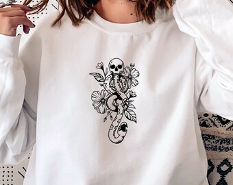 Dark Wizard Skull and Snake Floral Sweatshirt, Wizard Death Mark Sweatshirt, Wizard Sweatshirt, Unisex Sweatshirt, Crewneck, Wizard School