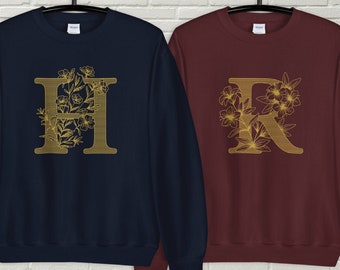 Sweat floral initial H, sweat sorcier, sweat unisexe, col rond, chemise sorcier, sweat école sorcier, sorcellerie, sorcellerie