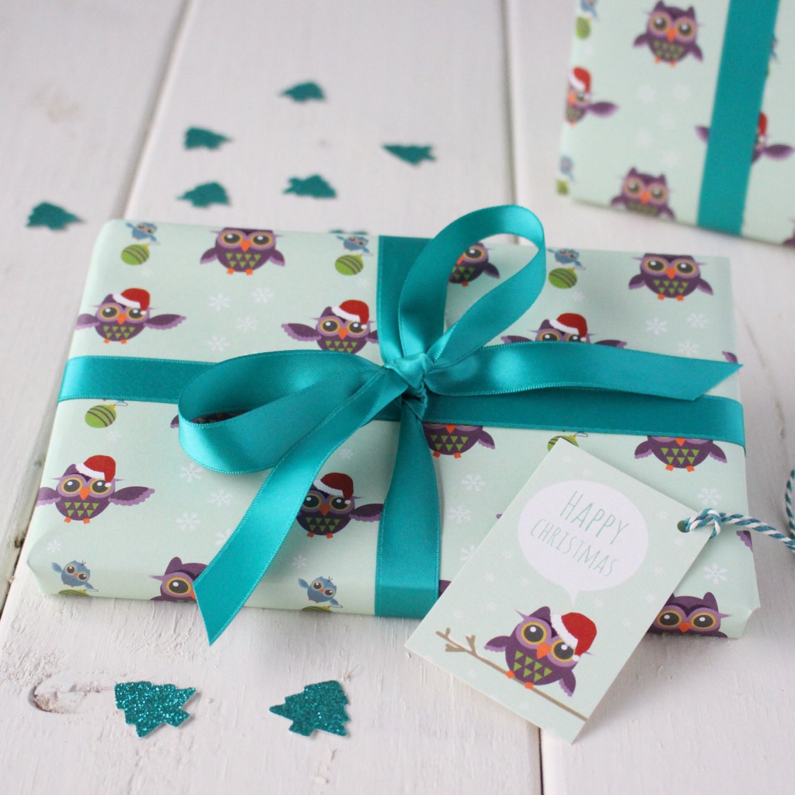 Christmas Owl Gift Wrap Etsy