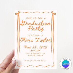 Graduation Invitation Orange Graduation Party Invite Printable Invitation Template Invite Graduation Event College Graduation Invitation