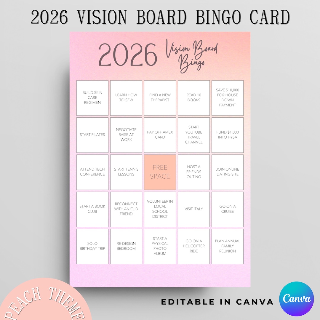 Vision Board Bingo | Editable Canva Bingo Template | 2026 Goal Planner ...
