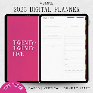 Digital Planner Pink Goodnote Planner Notability Planner 2025 Dated Planner Habit Tracker and Goal Planner Yearly and Daily iPad Planner