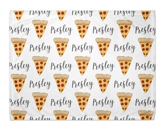 Personalized Pizza Blanket with Name - Custom Font and Colors - Perfect gift for babies, toddlers, & teens!
