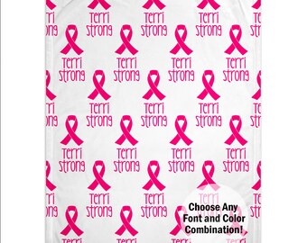 Personalized Cancer Ribbon Blanket with Name - Custom Font and Colors - Perfect Chemo Gift