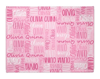 Personalized Pink Blanket with name for girls  - Custom Font and Color Options - Perfect gift for teen, kids, baby girl!