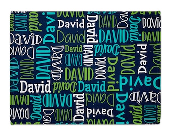 Personalized Boys' Blanket - Custom Font and Color Options - Navy & Lime Green