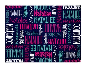 Personalized Name Blanket - Custom Font and Color Options - Navy & Hot Pink