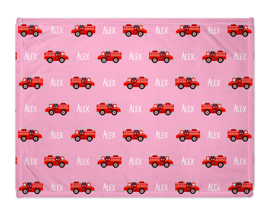 Personalized Girls Fire Truck Blanket With Name Custom Font and Color